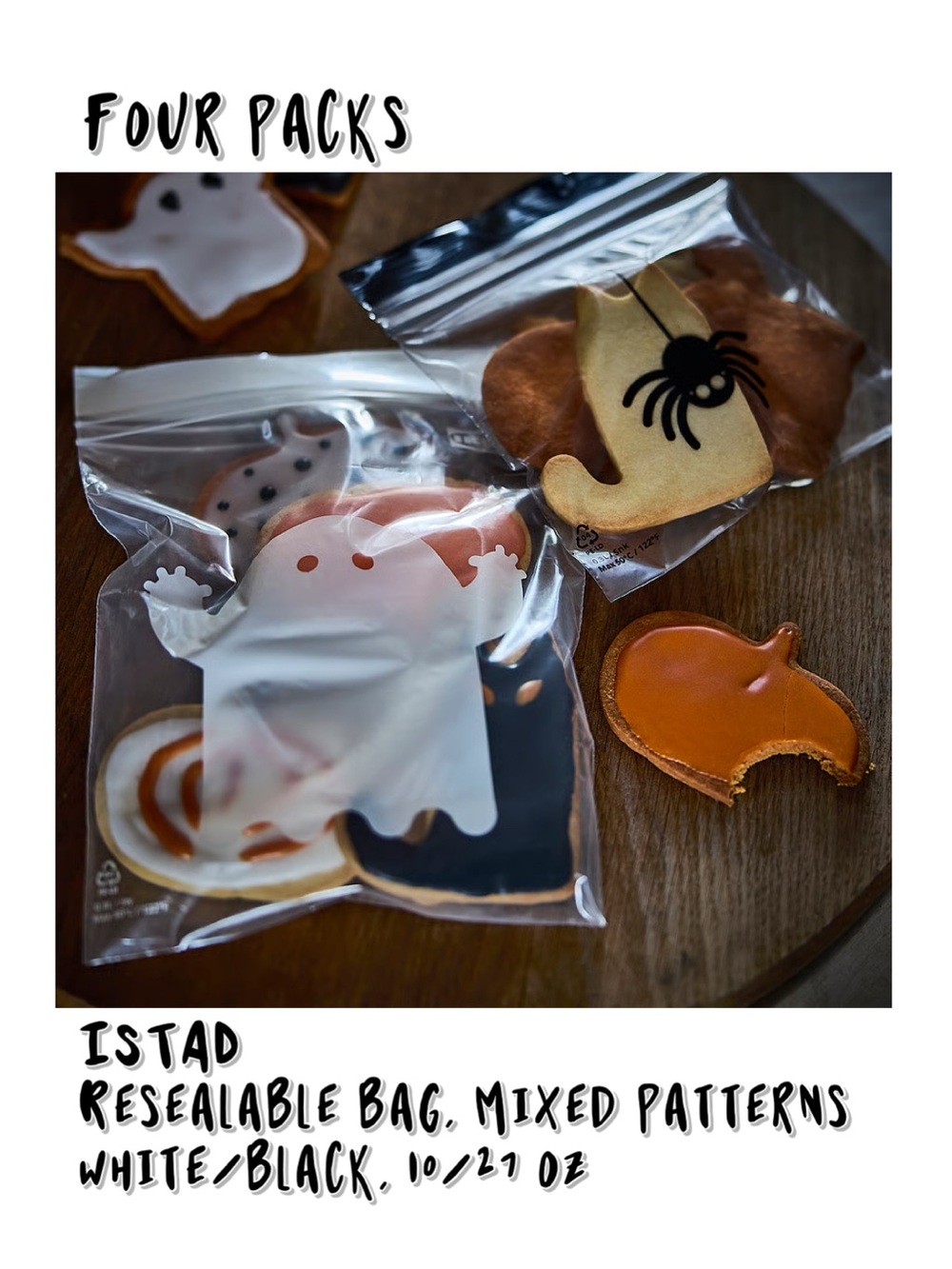 Resealable Halloween Treat Bags - White & Black (4 Pack)